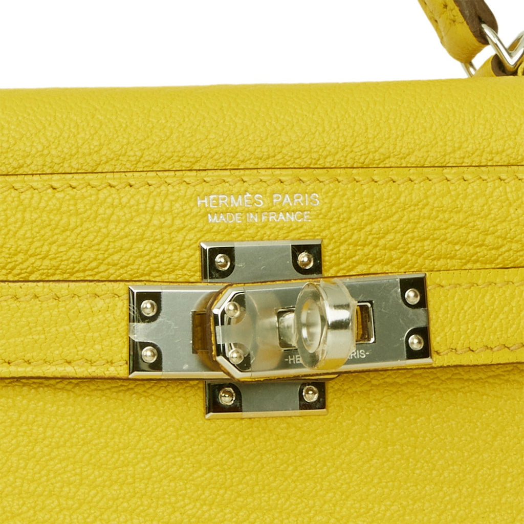 Hermes Kelly Sellier 20 Jaune de Naples Verso Chèvre Palladium Hardware - Exclusu