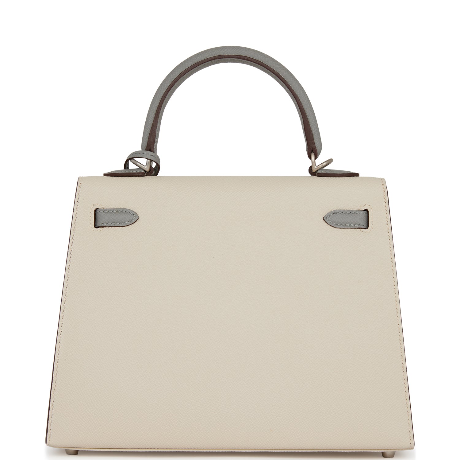 Hermes Special Order (HSS) Kelly Sellier 25 Craie and Gris Mouette Epsom Brushed Palladium Hardware - Exclusu