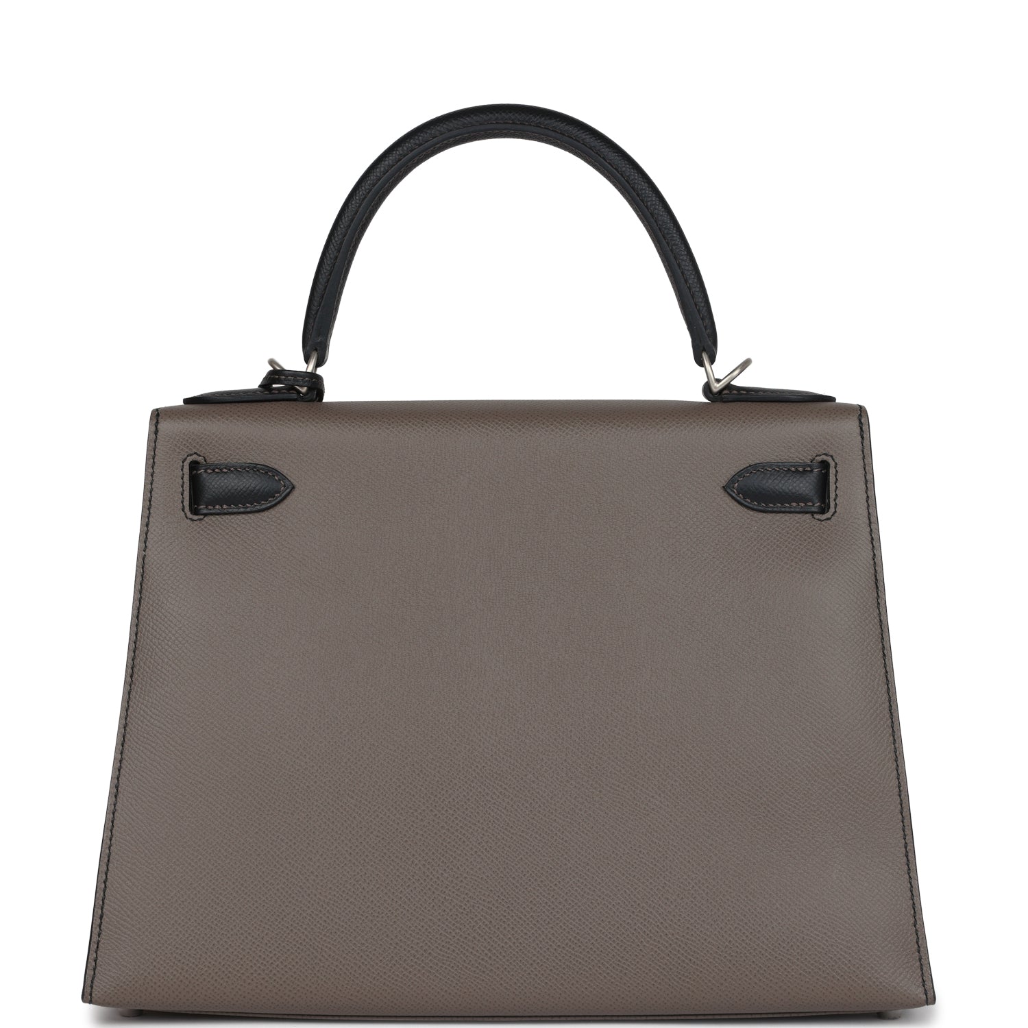 Hermes Special Order (HSS) Kelly Sellier 28 Etain and Black Epsom Brushed Palladium Hardware - Exclusu