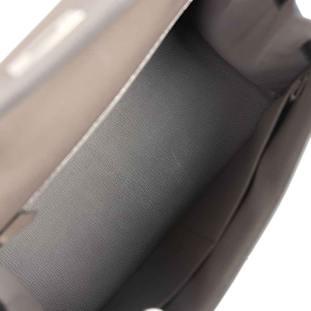 Hermes Special Order (HSS) Kelly Sellier 28 Etain and Black Epsom Brushed Palladium Hardware - Exclusu
