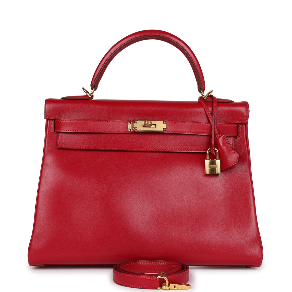 Hermes Kelly Retourne 32 Rouge Vif Tadelakt Gold Hardware - Exclusu
