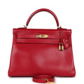 Hermes Kelly Retourne 32 Rouge Vif Tadelakt Gold Hardware - Exclusu