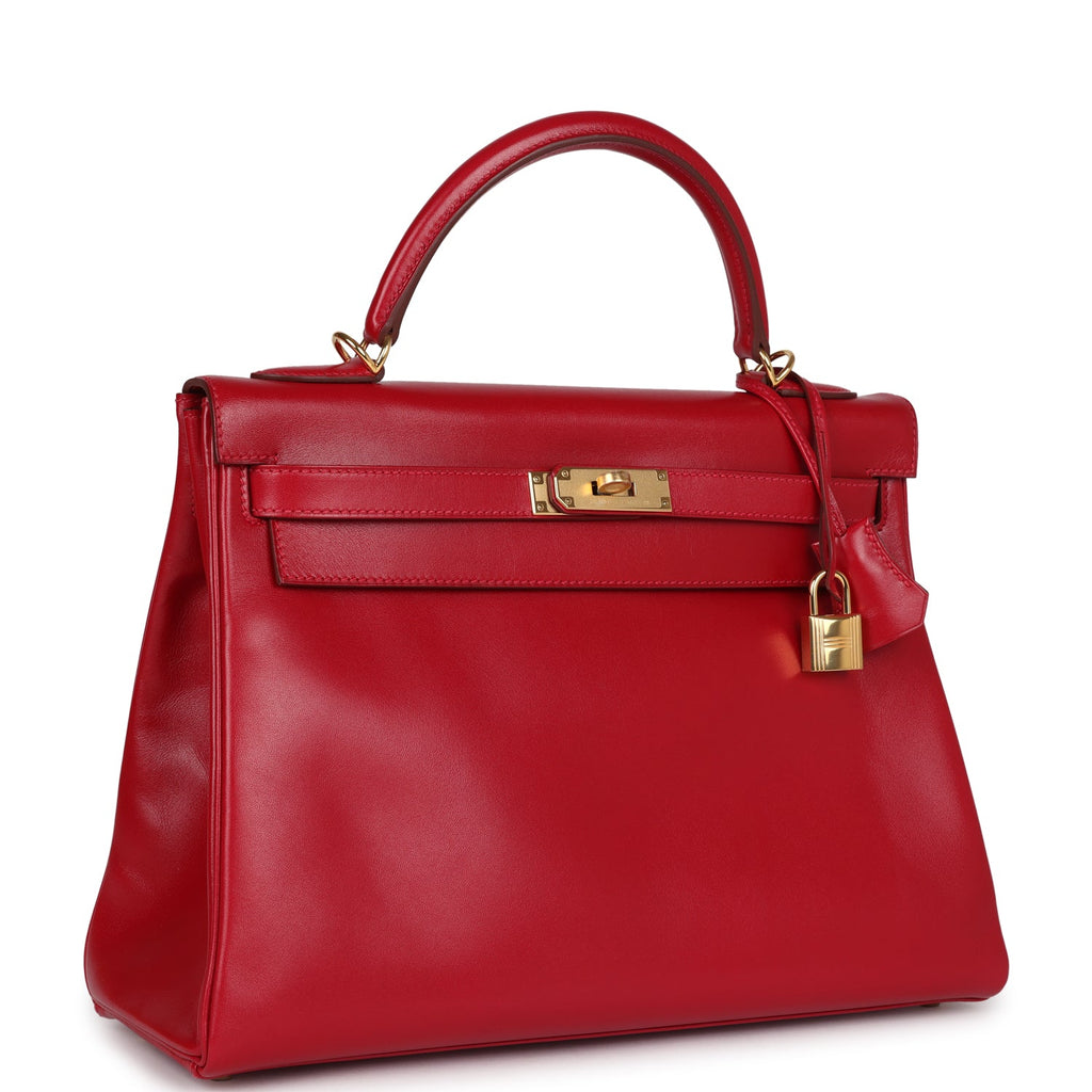 Hermes Kelly Retourne 32 Rouge Vif Tadelakt Gold Hardware - Exclusu