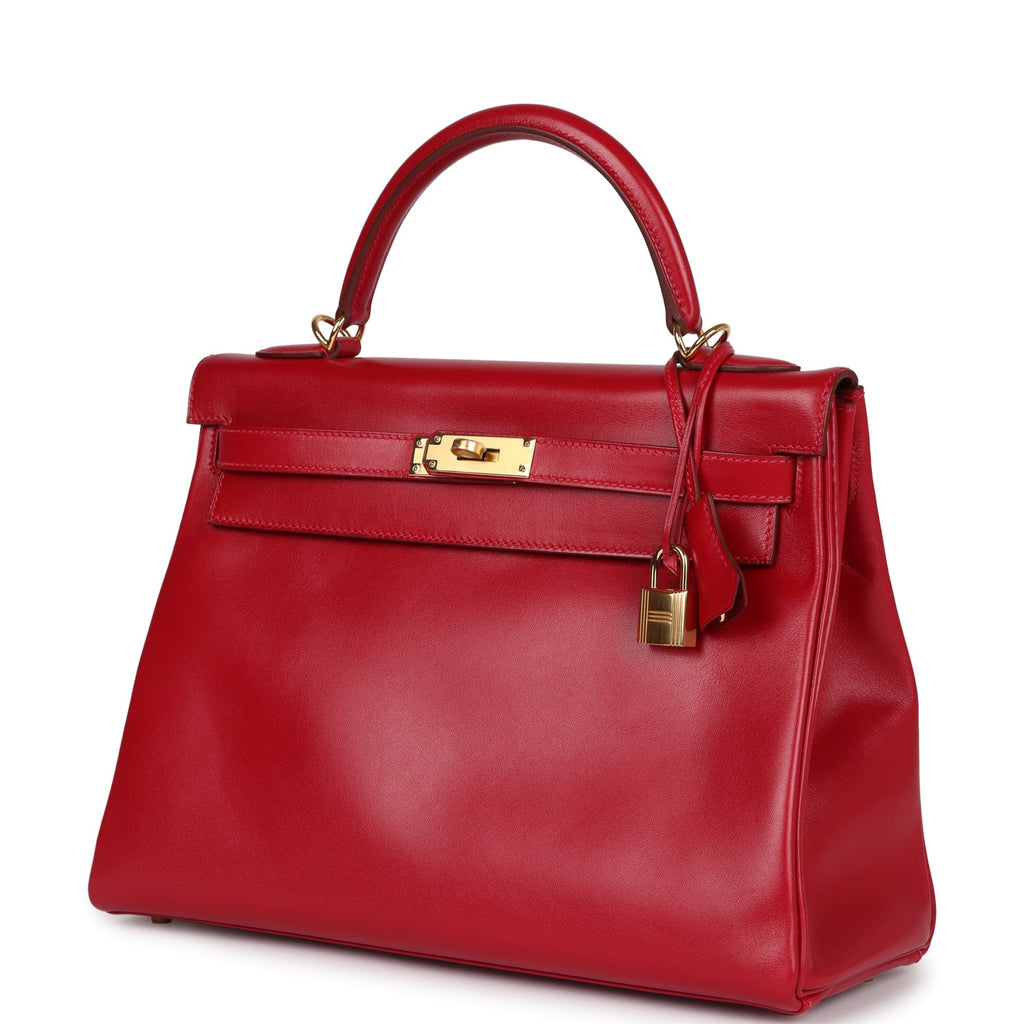 Hermes Kelly Retourne 32 Rouge Vif Tadelakt Gold Hardware - Exclusu