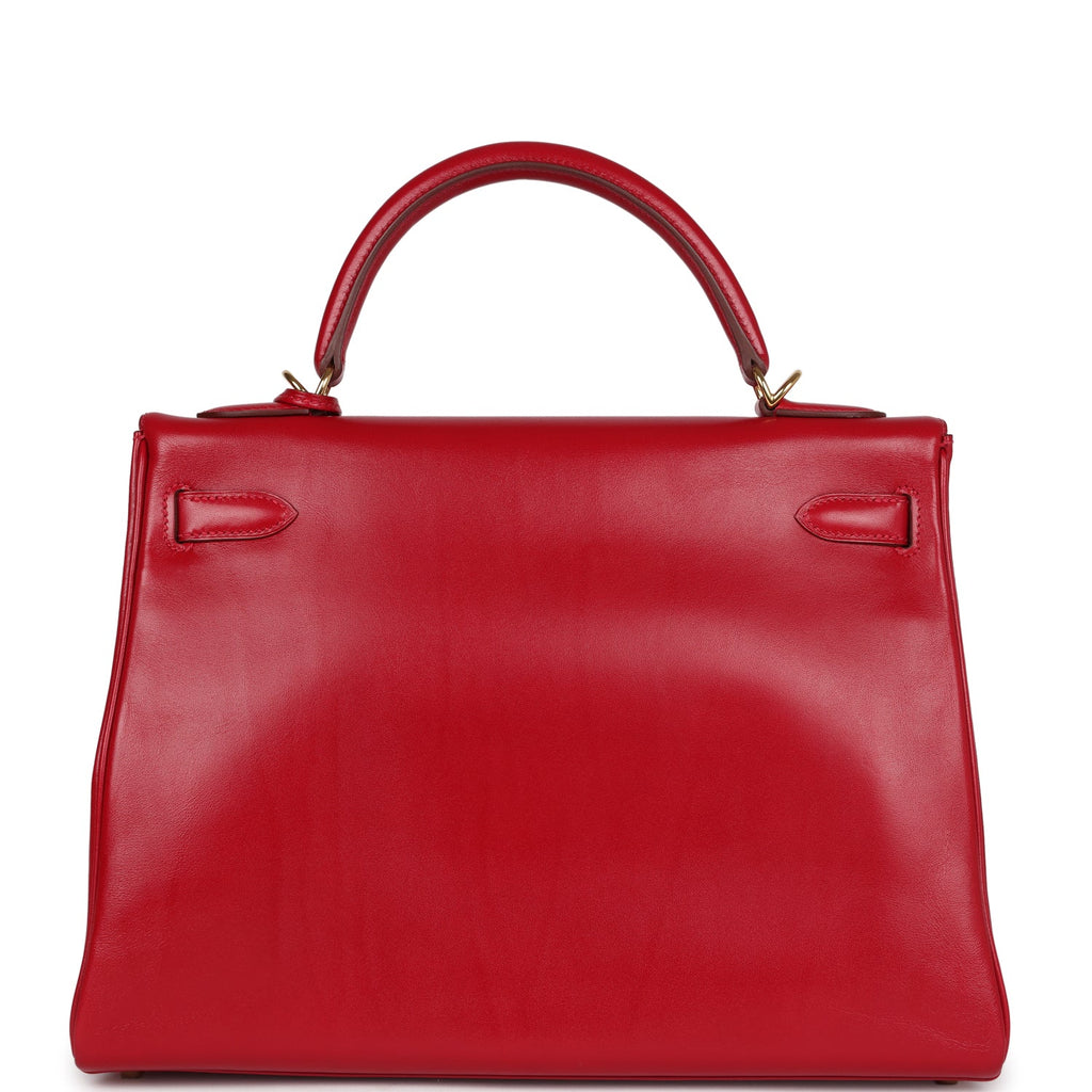 Hermes Kelly Retourne 32 Rouge Vif Tadelakt Gold Hardware - Exclusu