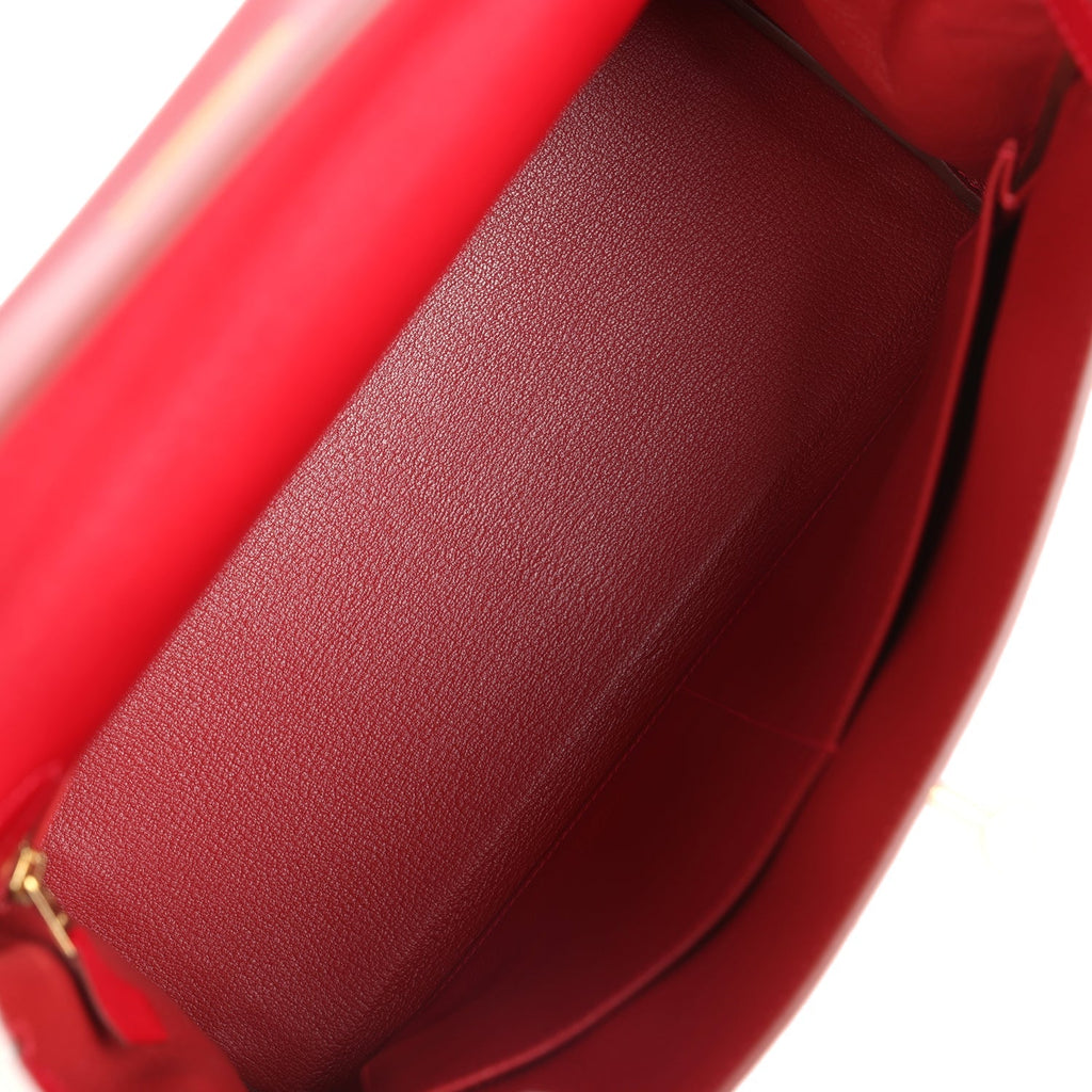 Hermes Kelly Retourne 32 Rouge Vif Tadelakt Gold Hardware - Exclusu