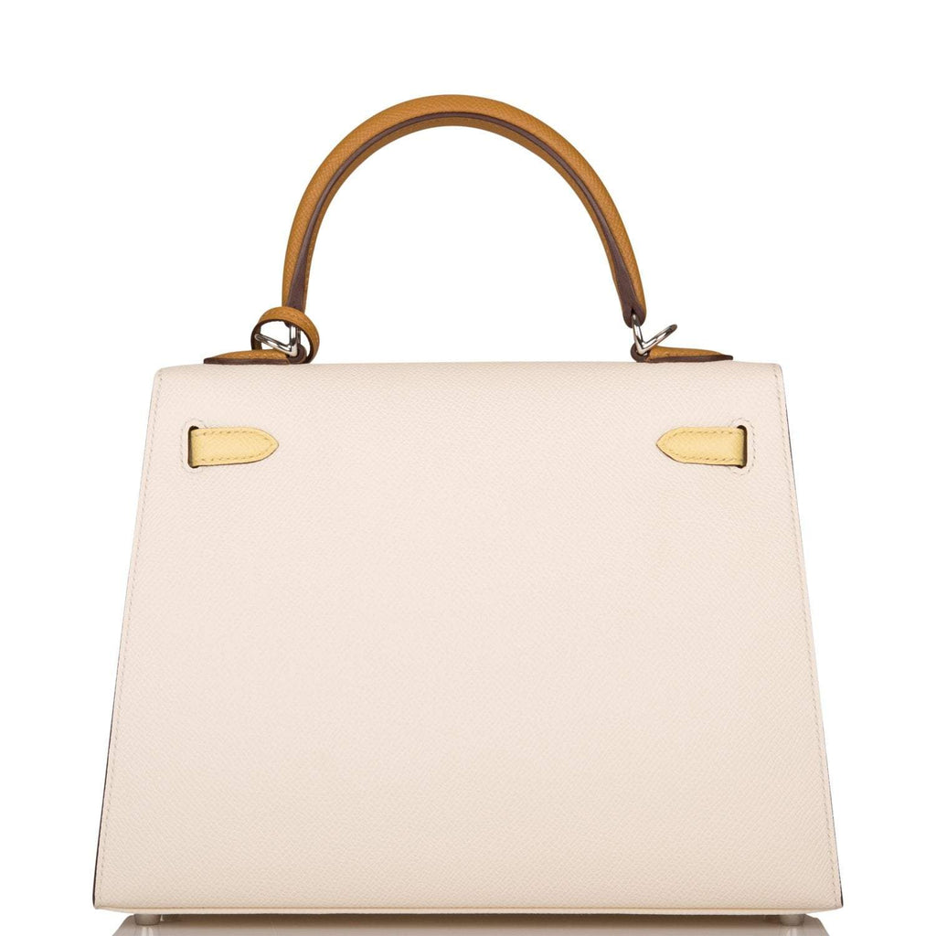 Hermes Kelly 25cm Epsom Sellier Tri-Color Nata, Jaune Poussin and Sesame Palladium Hardware
