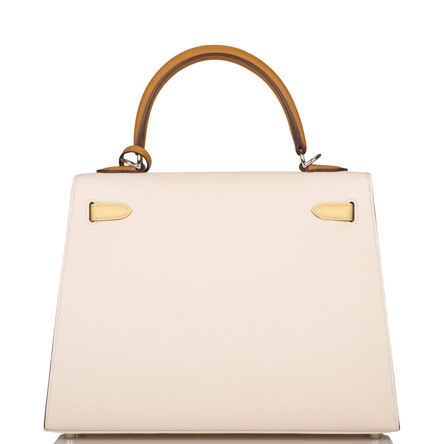 Hermes Kelly 25cm Epsom Sellier Tri-Color Nata, Jaune Poussin and Sesame Palladium Hardware