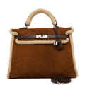 Hermes Teddy Kelly 35 Shearling and Ebene Barenia Palladium Hardware - Exclusu