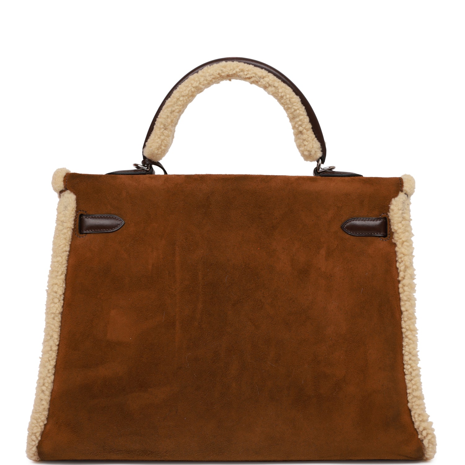 Hermes Teddy Kelly 35 Shearling and Ebene Barenia Palladium Hardware - Exclusu
