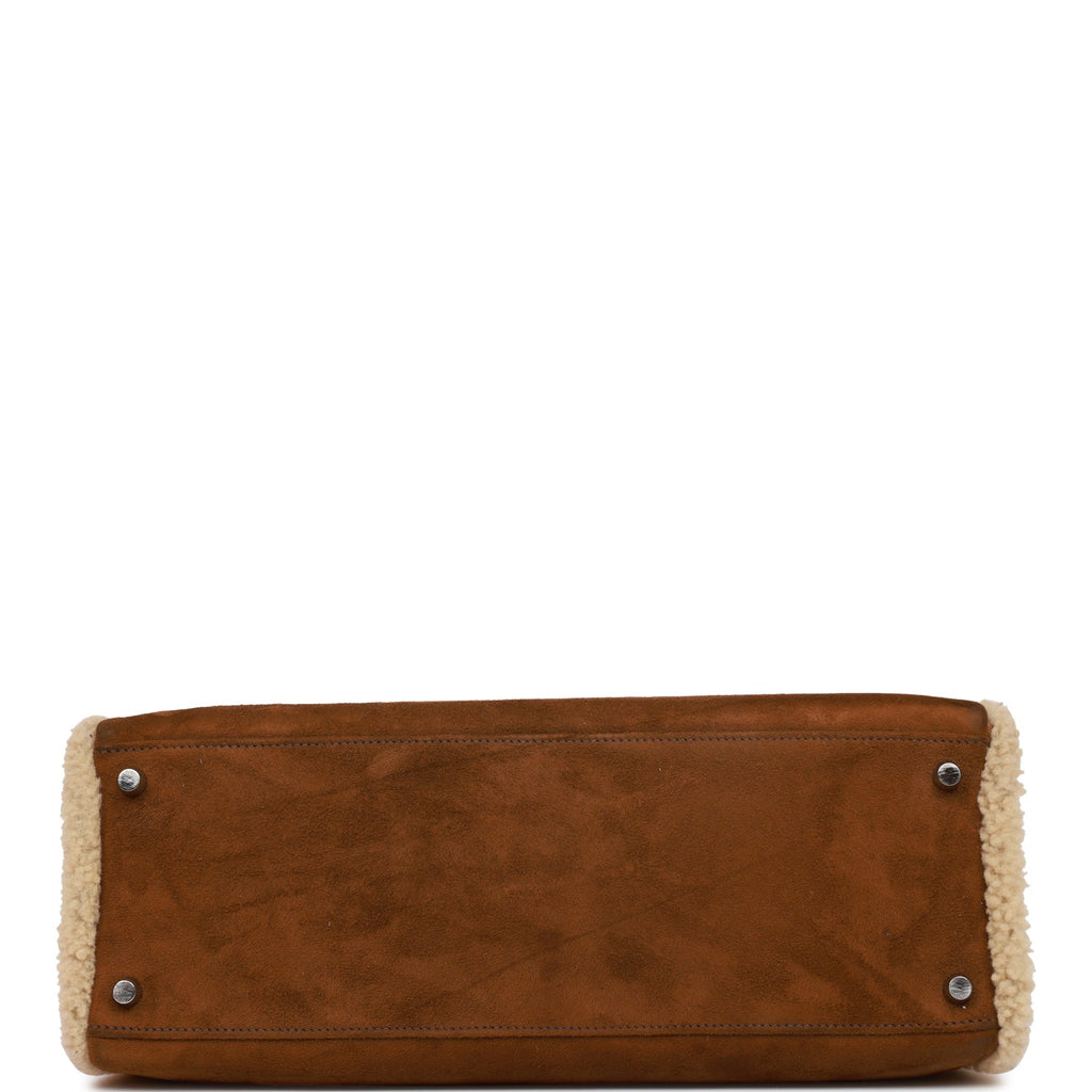 Hermes Teddy Kelly 35 Shearling and Ebene Barenia Palladium Hardware - Exclusu