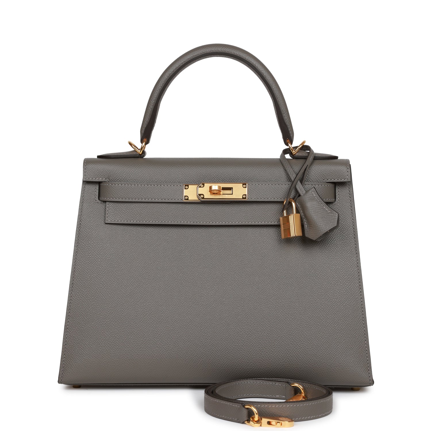 Hermes Kelly Sellier 28 Gris Meyer Epsom Gold Hardware - Exclusu