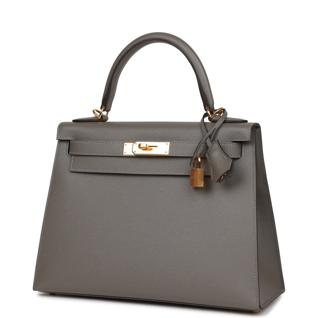 Hermes Kelly Sellier 28 Gris Meyer Epsom Gold Hardware - Exclusu