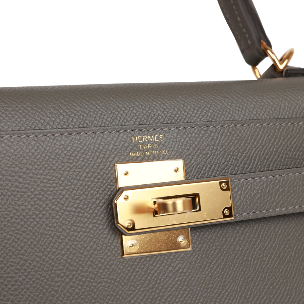 Hermes Kelly Sellier 28 Gris Meyer Epsom Gold Hardware - Exclusu
