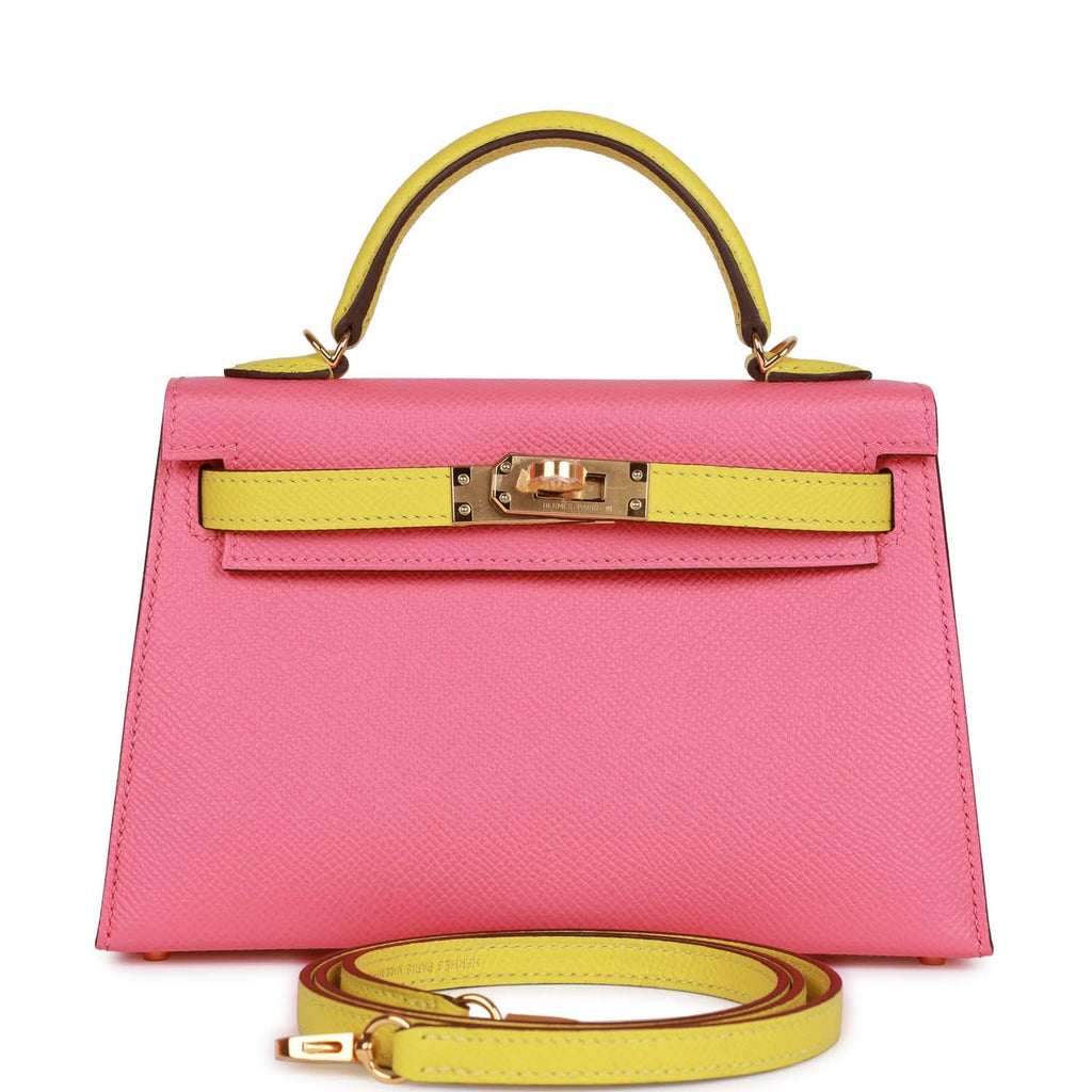 Hermes Special Order (HSS) Kelly Sellier 20 Rose Azalee and Lime Epsom Gold Hardware - Exclusu