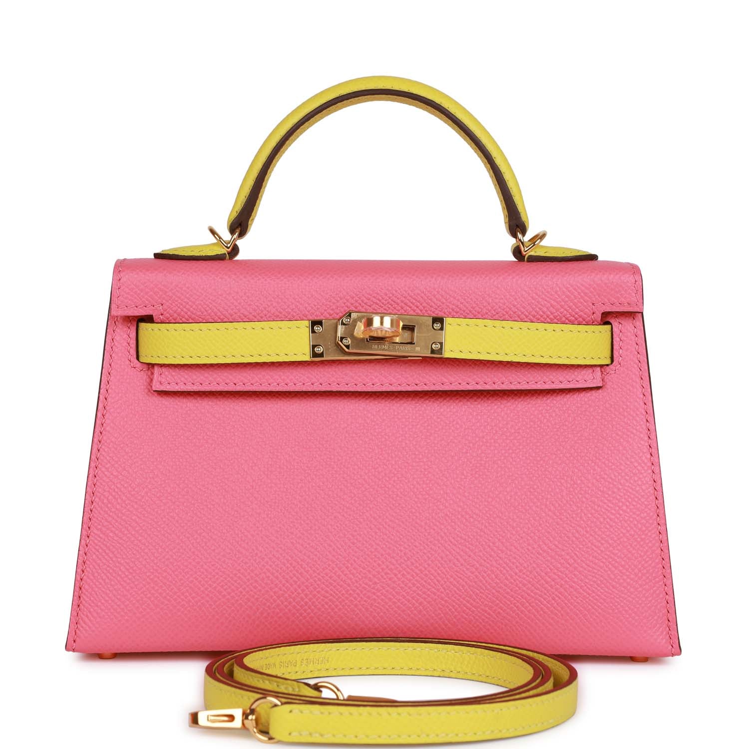 Hermes Special Order (HSS) Kelly Sellier 20 Rose Azalee and Lime Epsom Gold Hardware - Exclusu