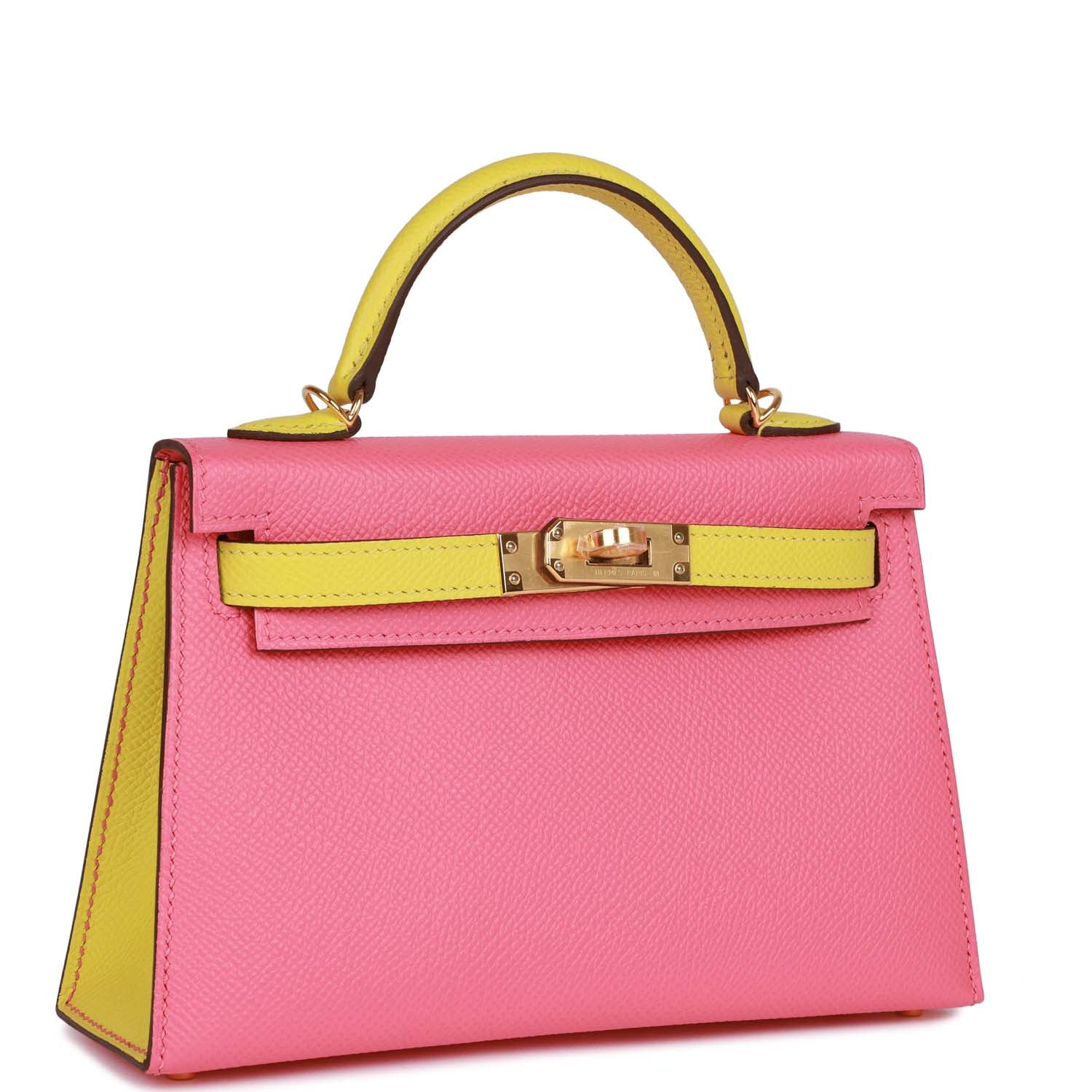 Hermes Special Order (HSS) Kelly Sellier 20 Rose Azalee and Lime Epsom Gold Hardware - Exclusu