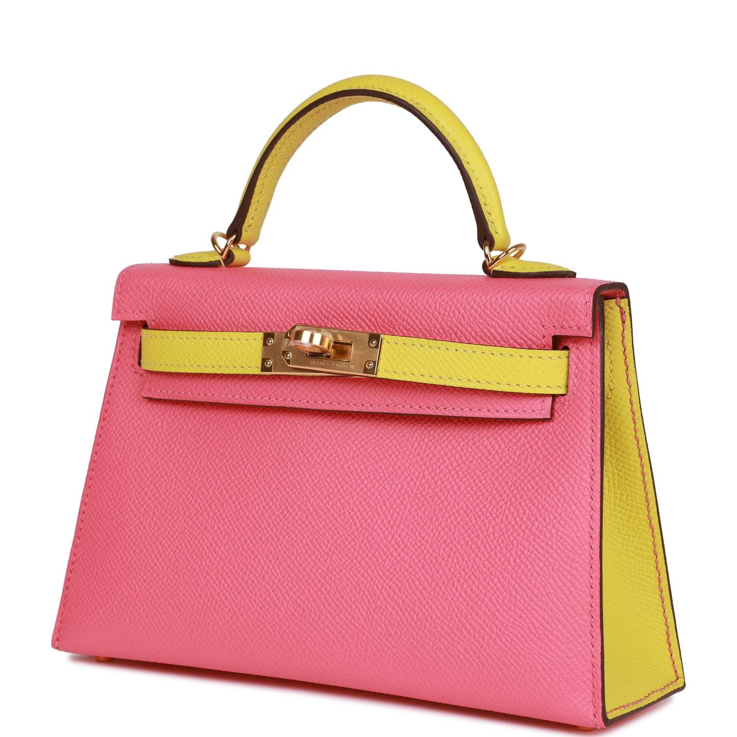 Hermes Special Order (HSS) Kelly Sellier 20 Rose Azalee and Lime Epsom Gold Hardware - Exclusu