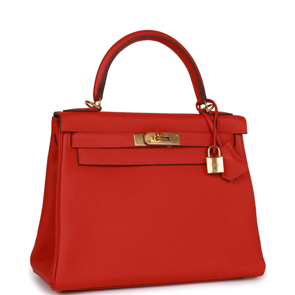 Hermes Kelly Retourne 28 Rouge Casaque Togo Gold Hardware - Exclusu