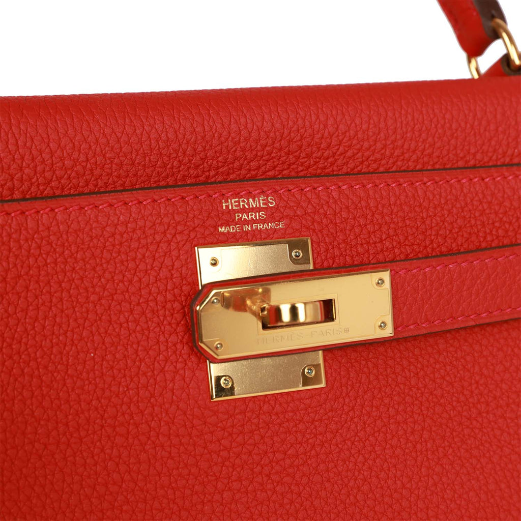 Hermes Kelly Retourne 28 Rouge Casaque Togo Gold Hardware - Exclusu