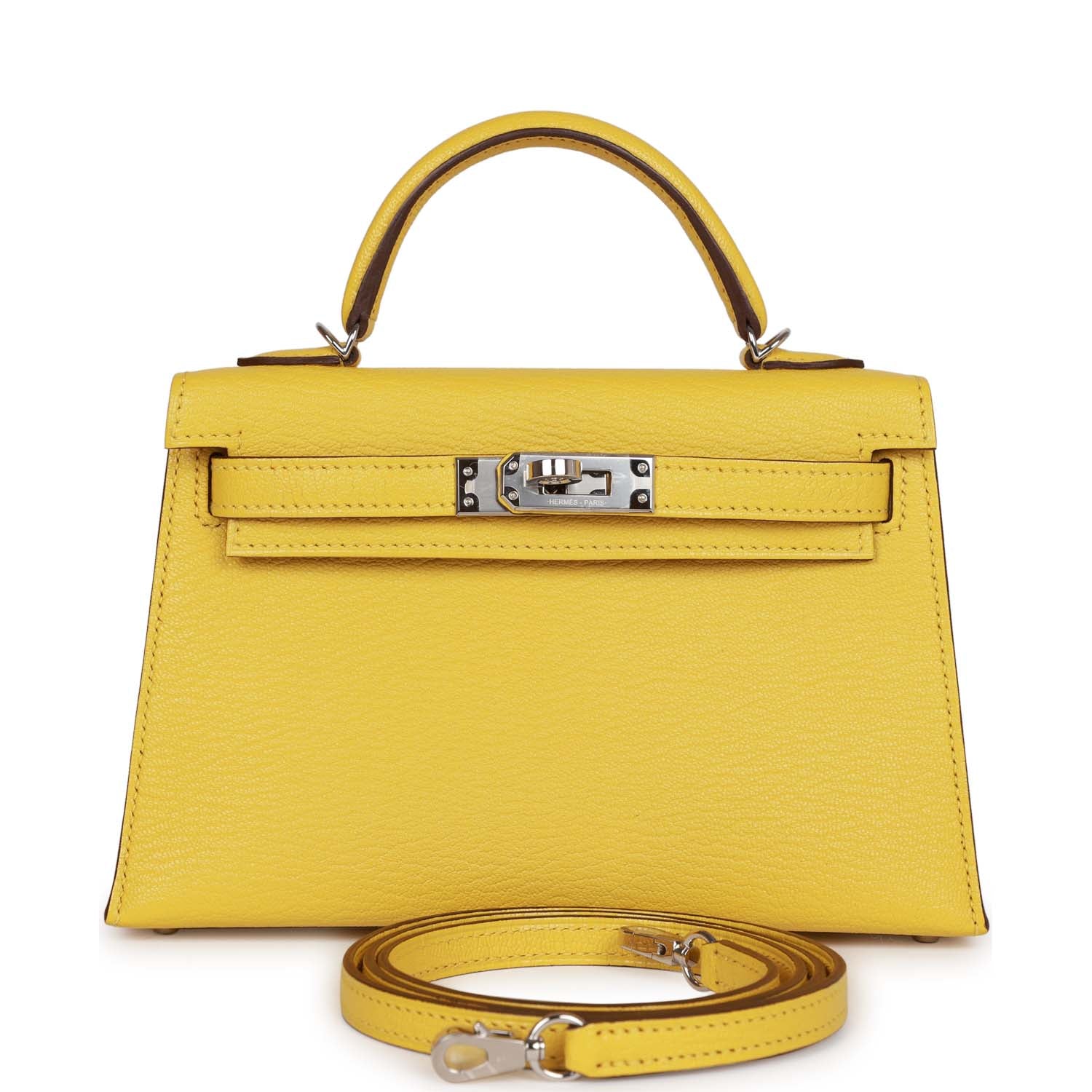 Hermes Kelly Sellier 20 Jaune de Naples Verso Chèvre Palladium Hardware - Exclusu
