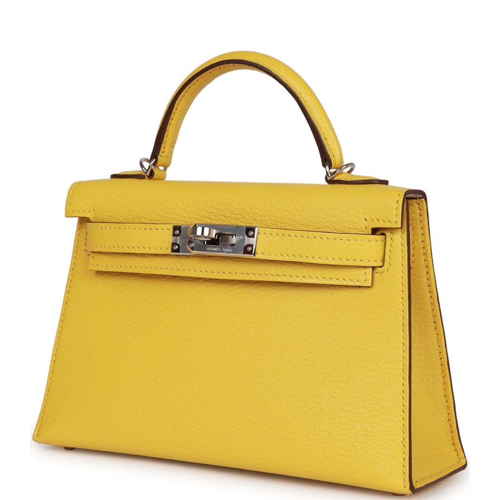 Hermes Kelly Sellier 20 Jaune de Naples Verso Chèvre Palladium Hardware - Exclusu