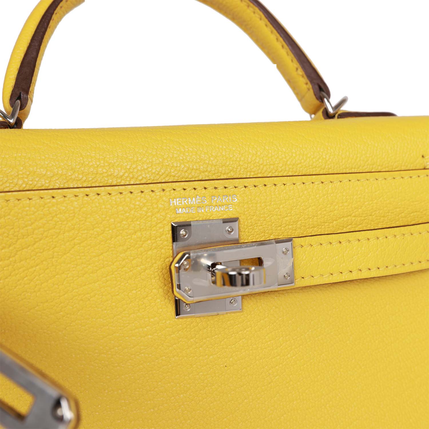 Hermes Kelly Sellier 20 Jaune de Naples Verso Chèvre Palladium Hardware - Exclusu