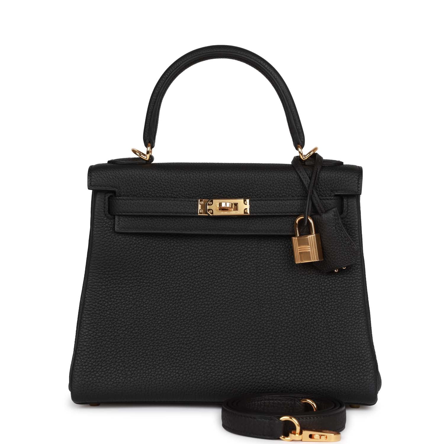 Hermes Kelly Retourne 25 Black Togo Gold Hardware - Exclusu