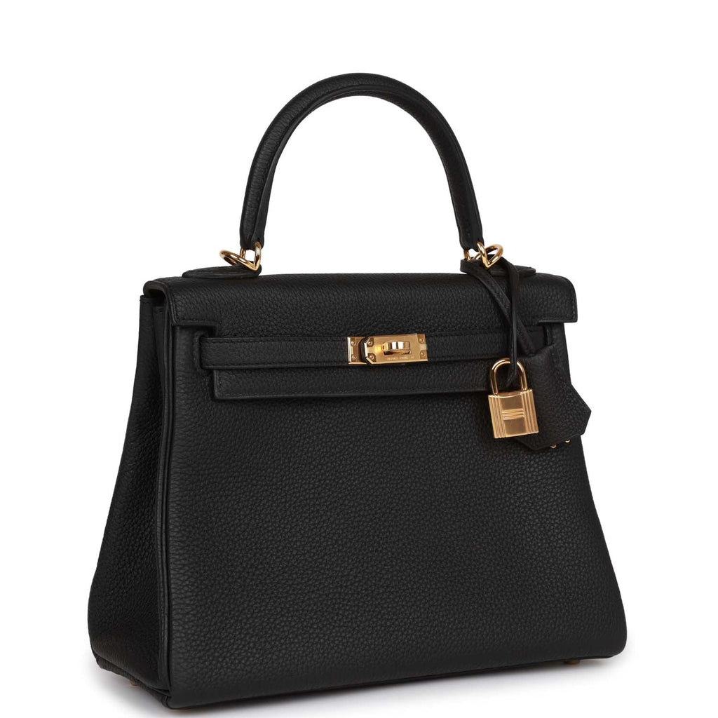 Hermes Kelly Retourne 25 Black Togo Gold Hardware - Exclusu