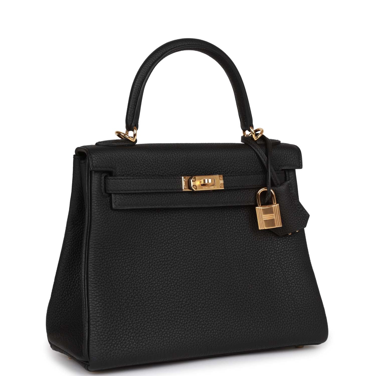 Hermes Kelly Retourne 25 Black Togo Gold Hardware - Exclusu