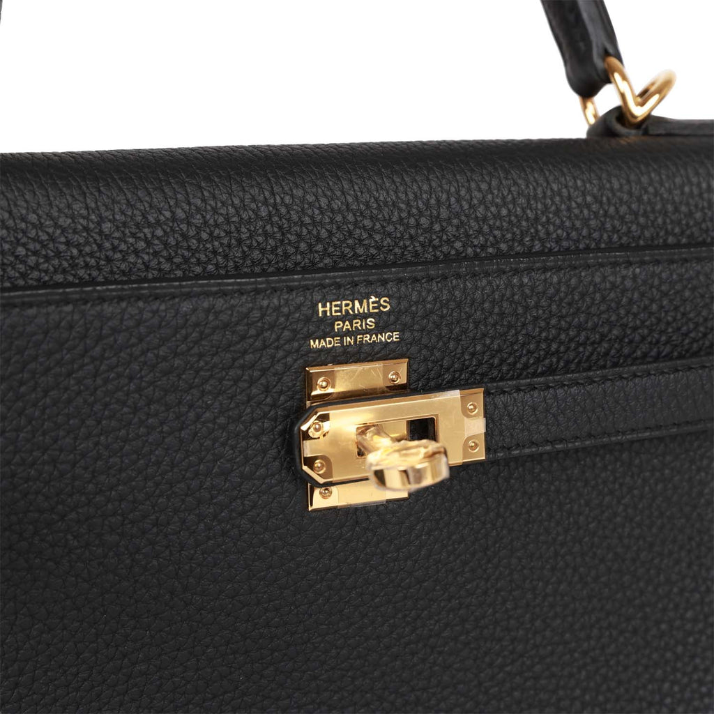 Hermes Kelly Retourne 25 Black Togo Gold Hardware - Exclusu
