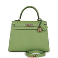 Hermes Kelly Sellier 25 Vert Criquet Epsom Permabrass Hardware - Exclusu