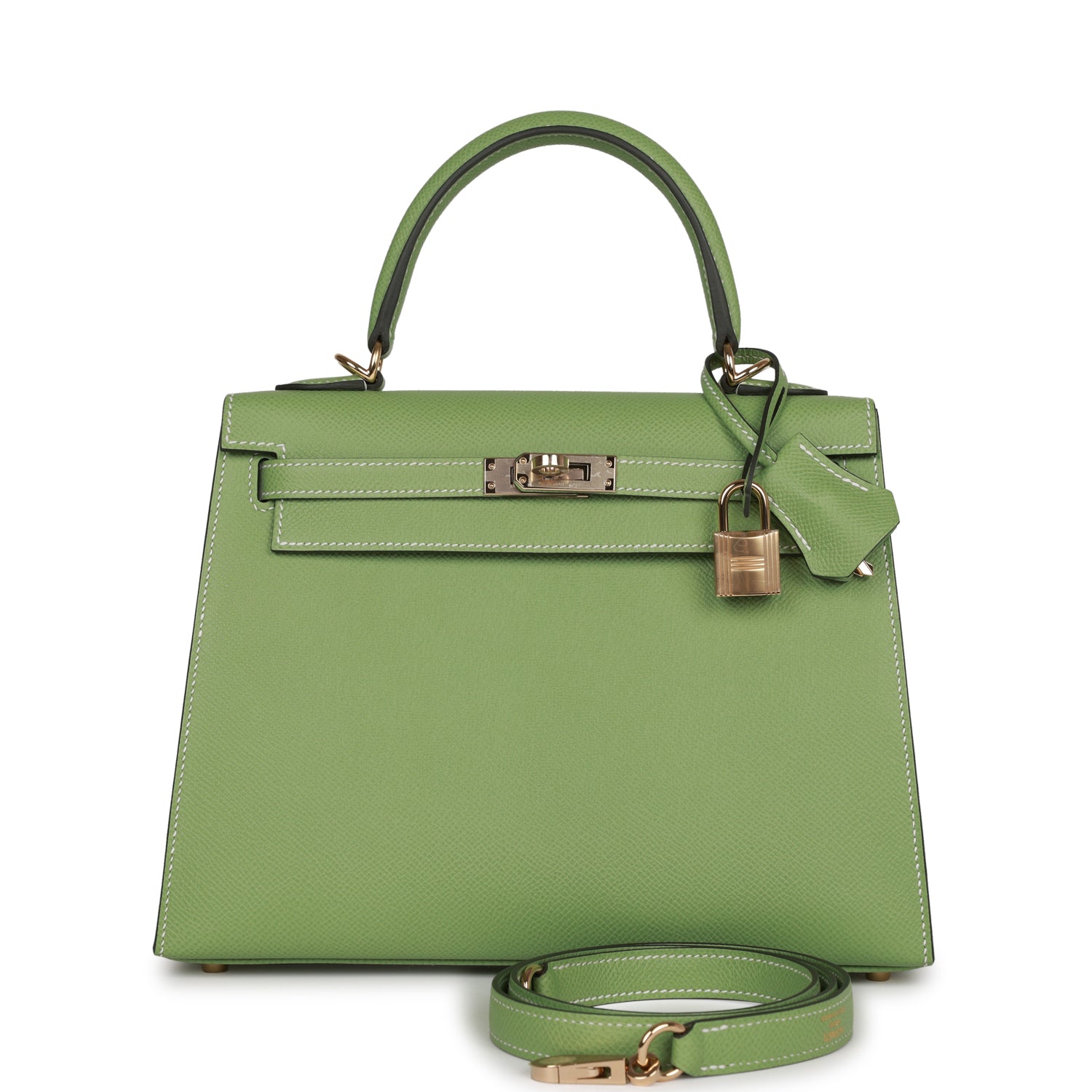 Hermes Kelly Sellier 25 Vert Criquet Epsom Permabrass Hardware - Exclusu