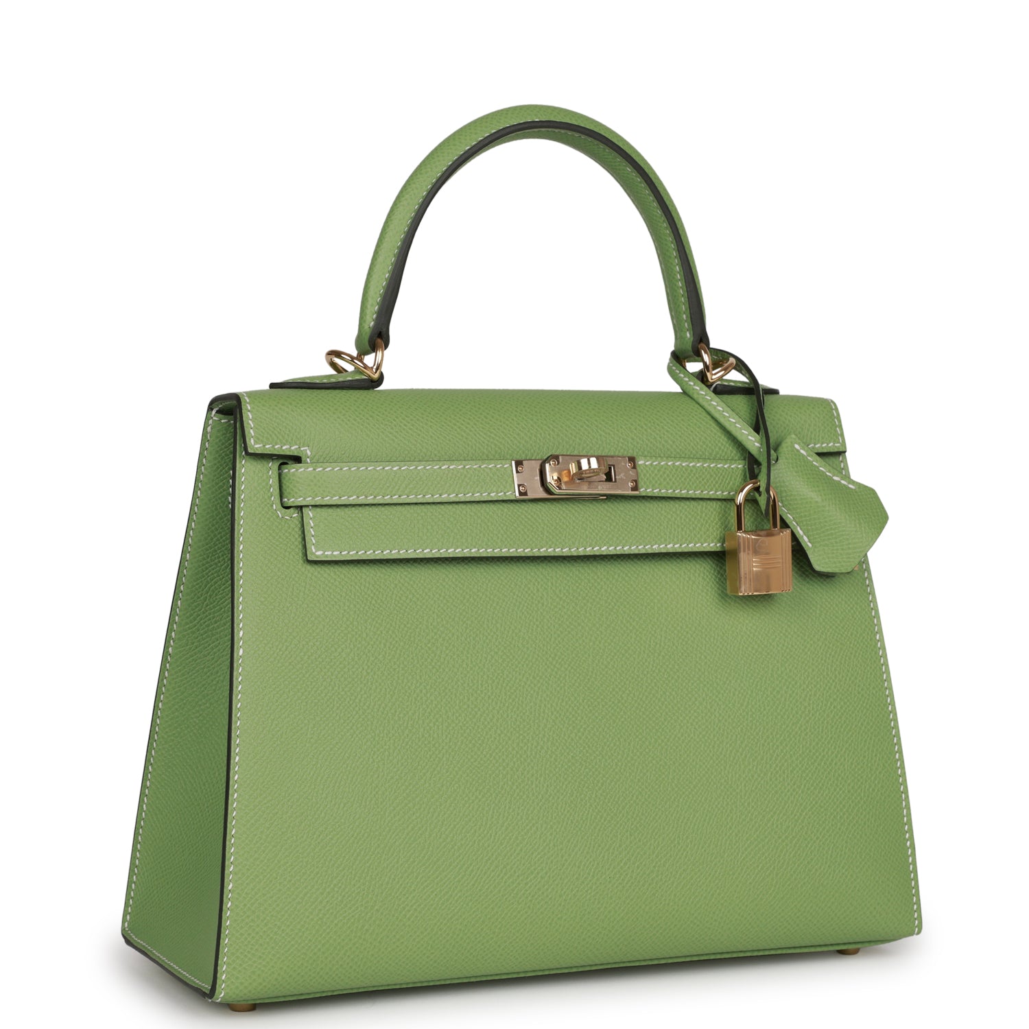Hermes Kelly Sellier 25 Vert Criquet Epsom Permabrass Hardware - Exclusu