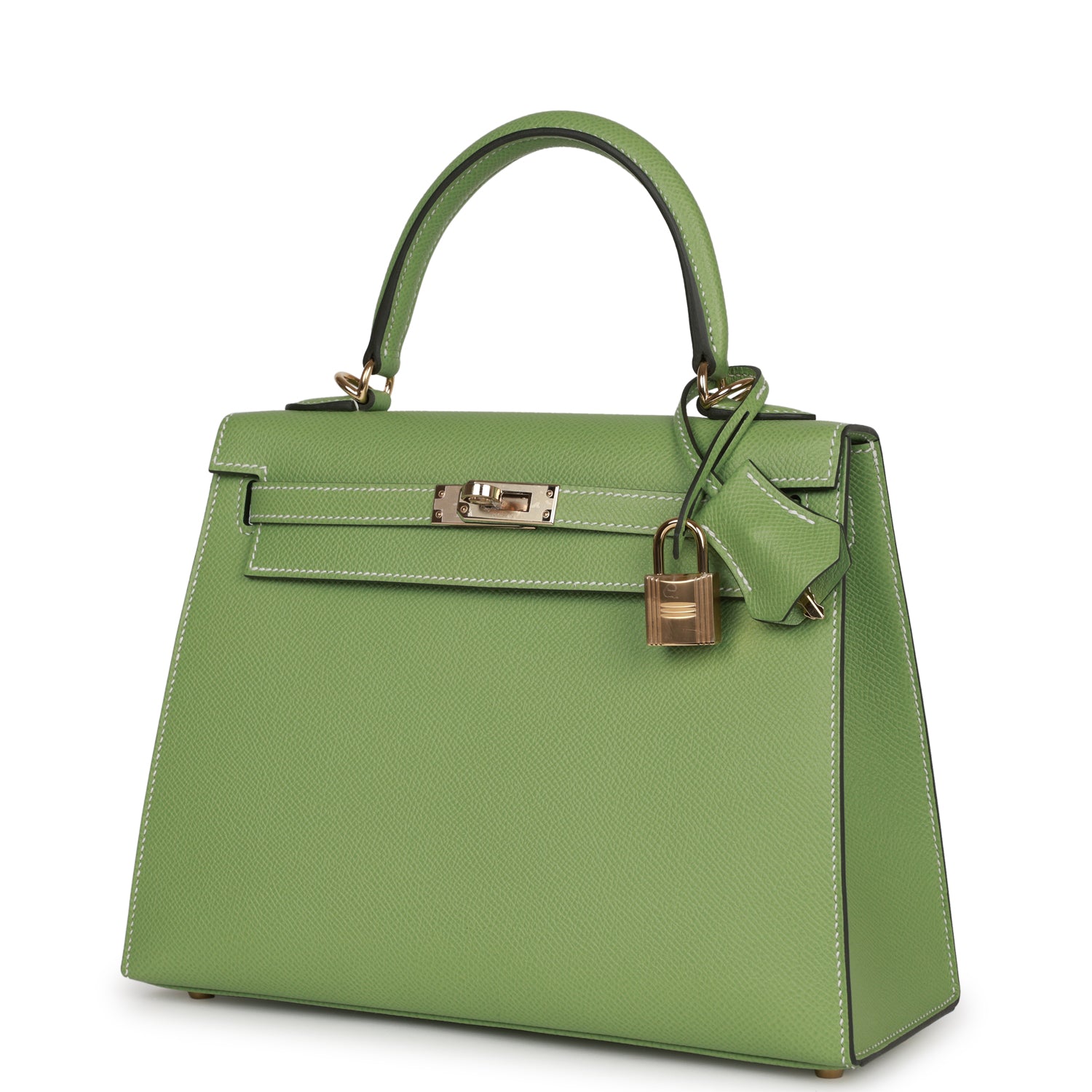 Hermes Kelly Sellier 25 Vert Criquet Epsom Permabrass Hardware - Exclusu