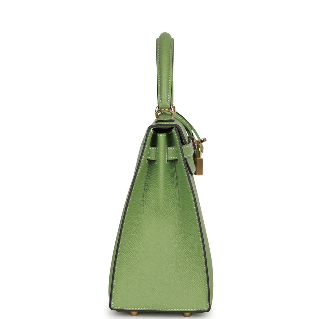 Hermes Kelly Sellier 25 Vert Criquet Epsom Permabrass Hardware - Exclusu