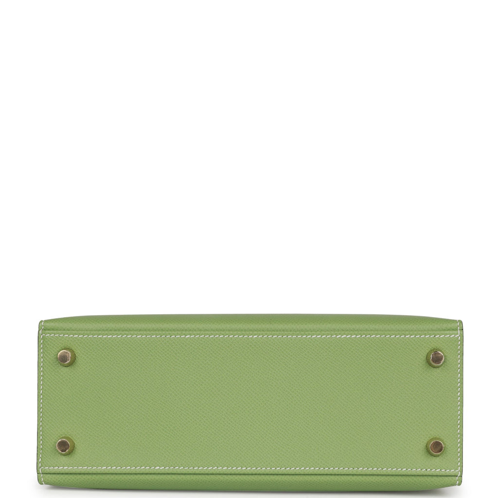 Hermes Kelly Sellier 25 Vert Criquet Epsom Permabrass Hardware - Exclusu