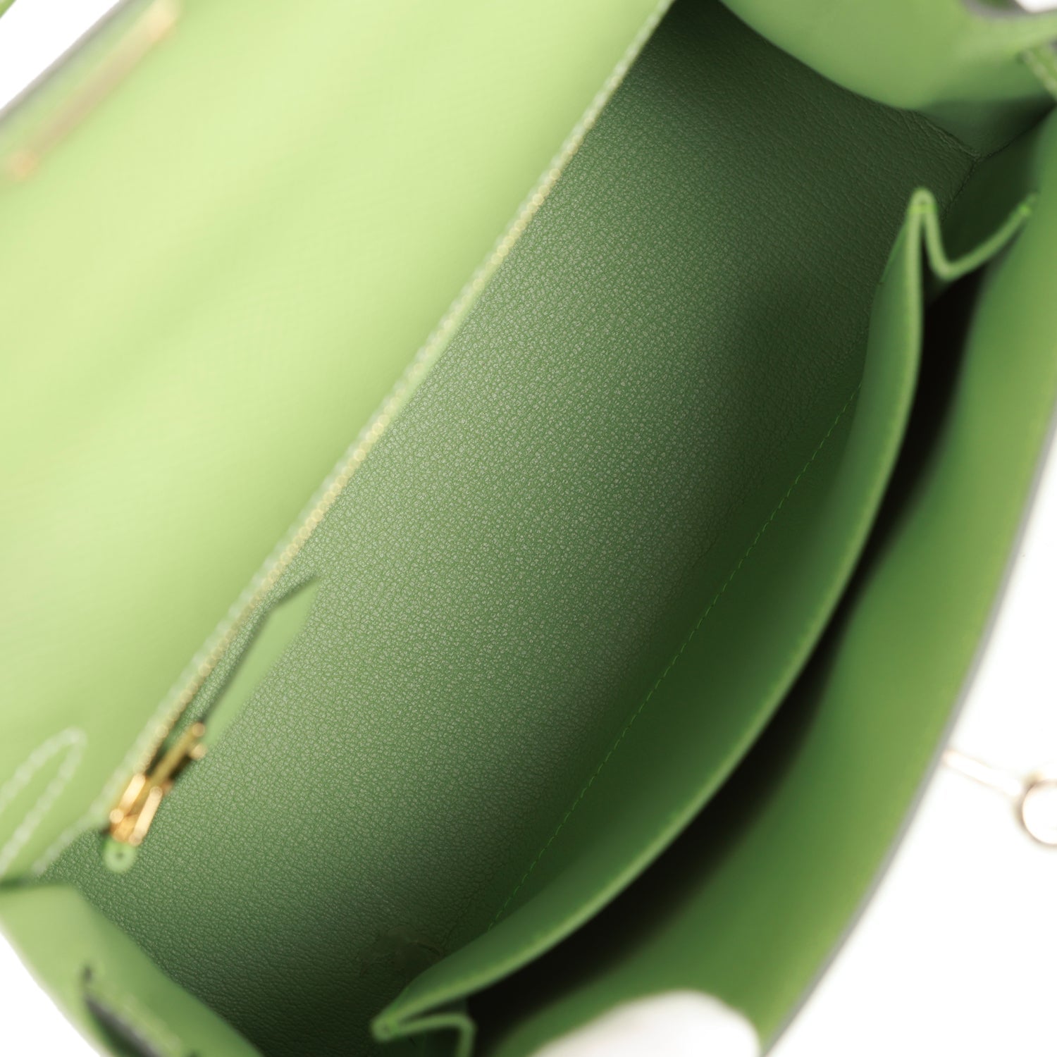 Hermes Kelly Sellier 25 Vert Criquet Epsom Permabrass Hardware - Exclusu