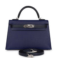 Hermes Special Order (HSS) Kelly Sellier 20 Bleu Encre and Bleu Indigo Chevre Mysore Palladium Hardware - Exclusu