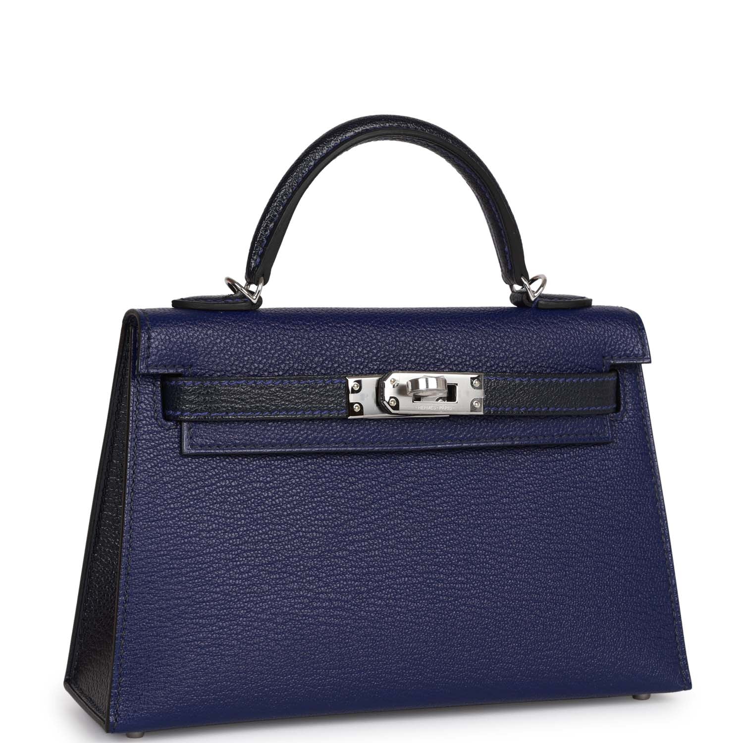 Hermes Special Order (HSS) Kelly Sellier 20 Bleu Encre and Bleu Indigo Chevre Mysore Palladium Hardware - Exclusu