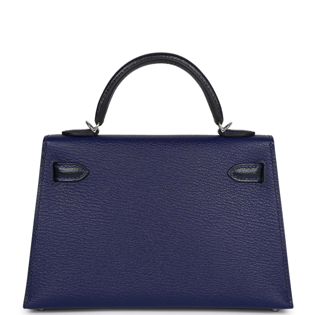Hermes Special Order (HSS) Kelly Sellier 20 Bleu Encre and Bleu Indigo Chevre Mysore Palladium Hardware - Exclusu
