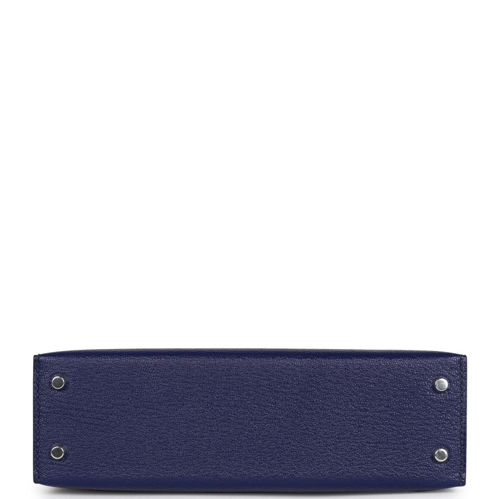 Hermes Special Order (HSS) Kelly Sellier 20 Bleu Encre and Bleu Indigo Chevre Mysore Palladium Hardware - Exclusu