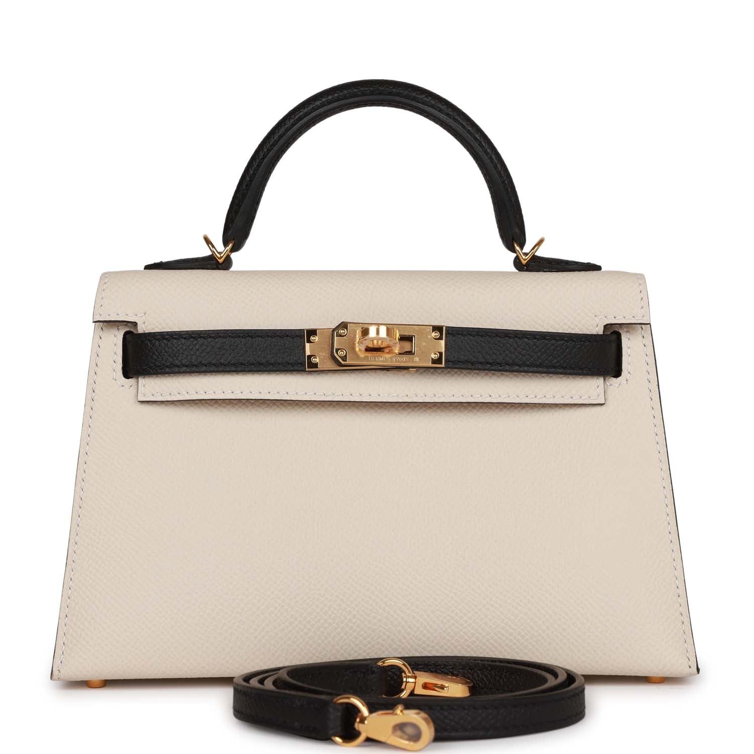 Hermes Special Order (HSS) Kelly Sellier 20 Craie and Black Epsom Gold Hardware - Exclusu