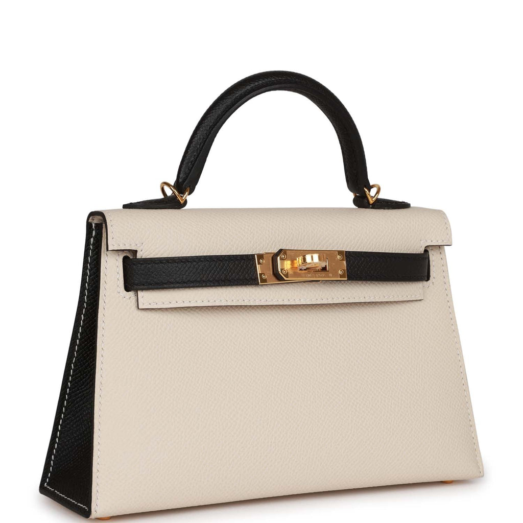 Hermes Special Order (HSS) Kelly Sellier 20 Craie and Black Epsom Gold Hardware - Exclusu