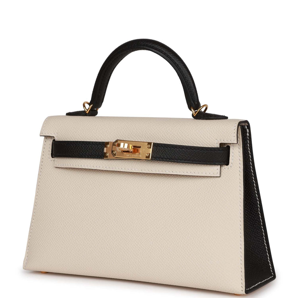 Hermes Special Order (HSS) Kelly Sellier 20 Craie and Black Epsom Gold Hardware - Exclusu
