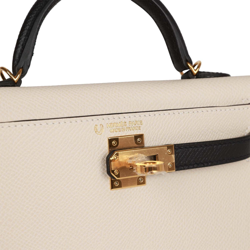Hermes Special Order (HSS) Kelly Sellier 20 Craie and Black Epsom Gold Hardware - Exclusu