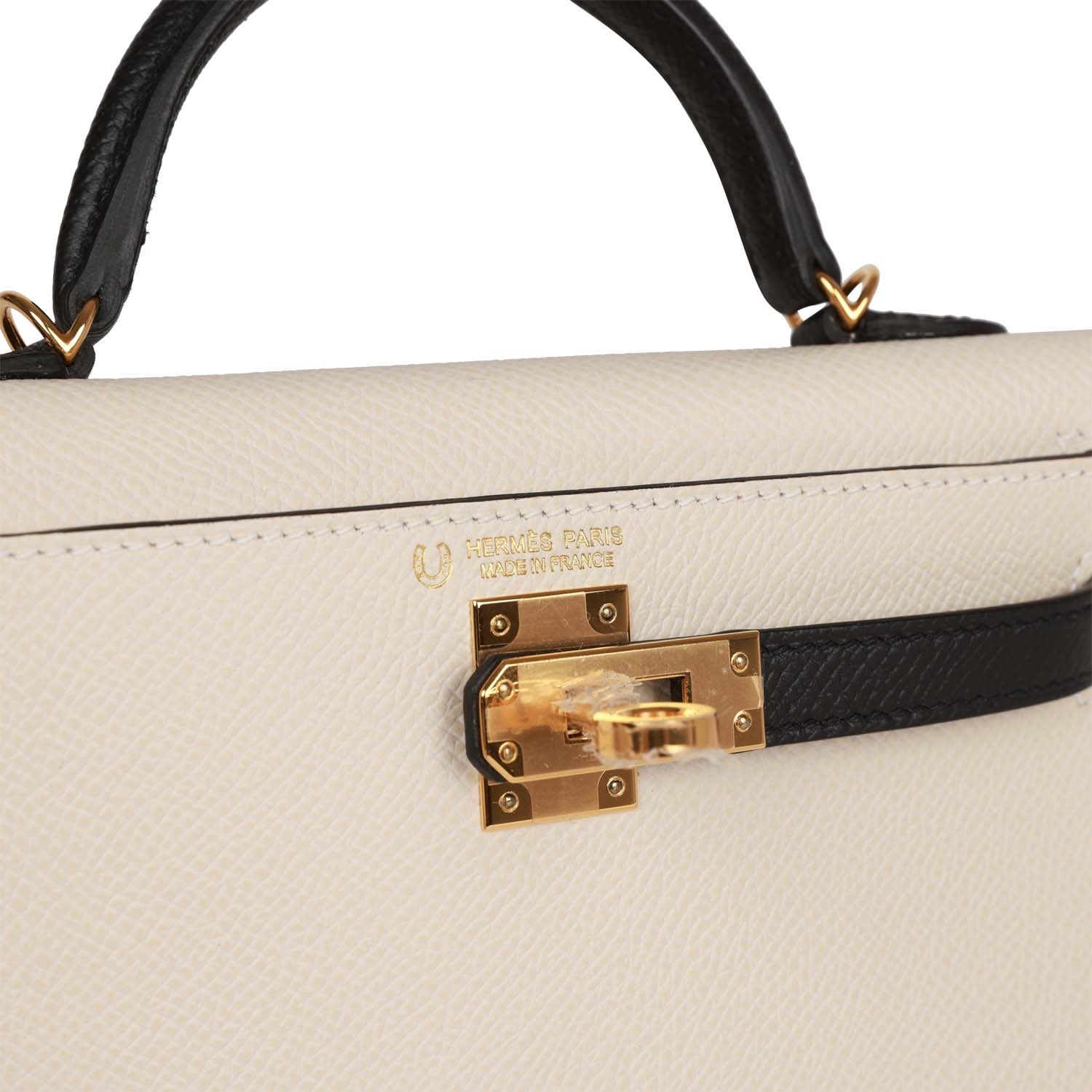 Hermes Special Order (HSS) Kelly Sellier 20 Craie and Black Epsom Gold Hardware - Exclusu