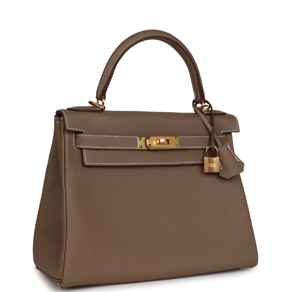 Hermes Kelly Retourne 28 Etoupe Togo Gold Hardware - Exclusu
