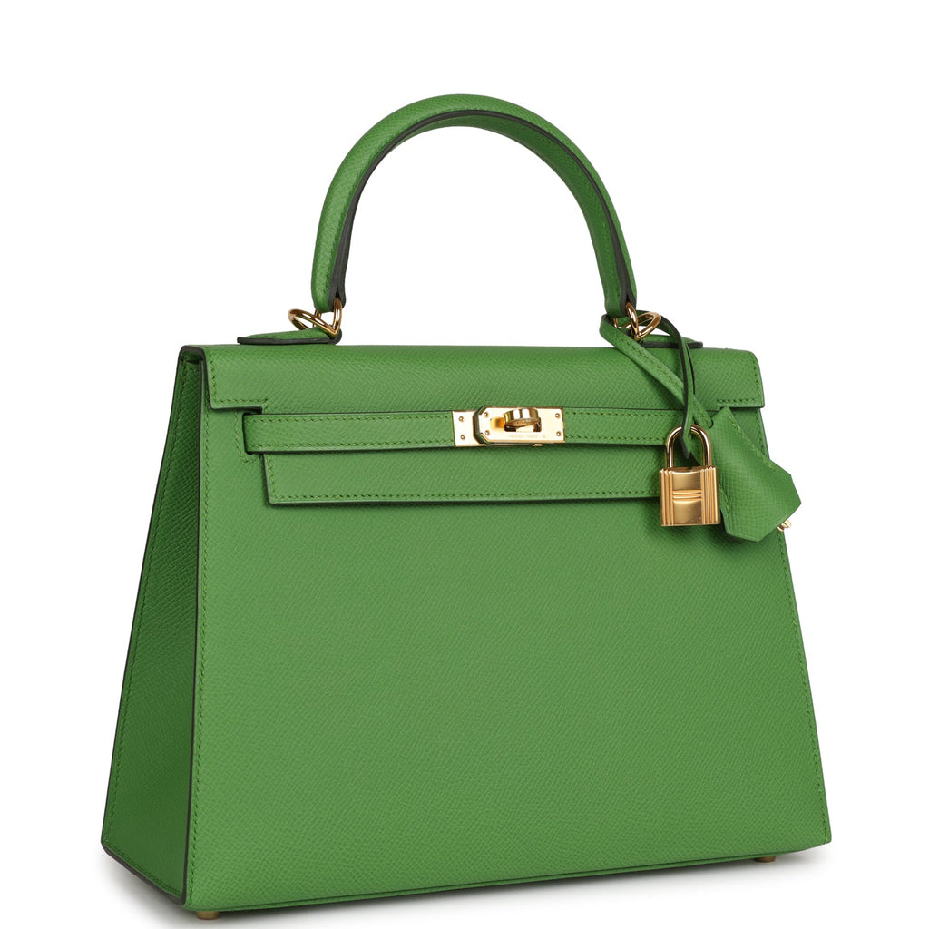 Hermes Kelly Sellier 25 Vert Yucca Epsom Gold Hardware - Exclusu
