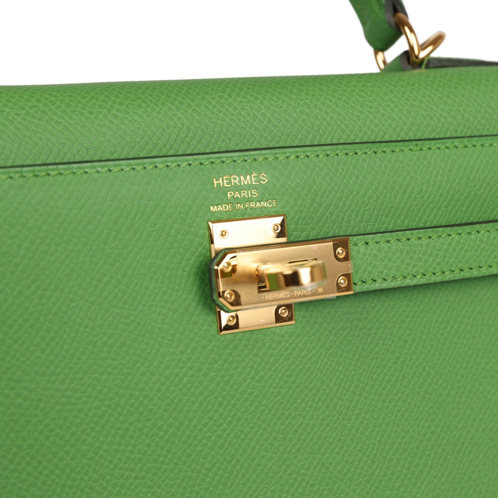 Hermes Kelly Sellier 25 Vert Yucca Epsom Gold Hardware - Exclusu